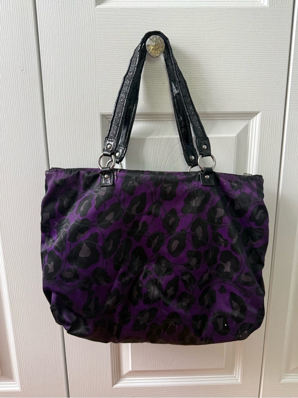 Y2K Coach Poppy Purple Ocelot Sateen Satchel Tote - Picture 2 of 7